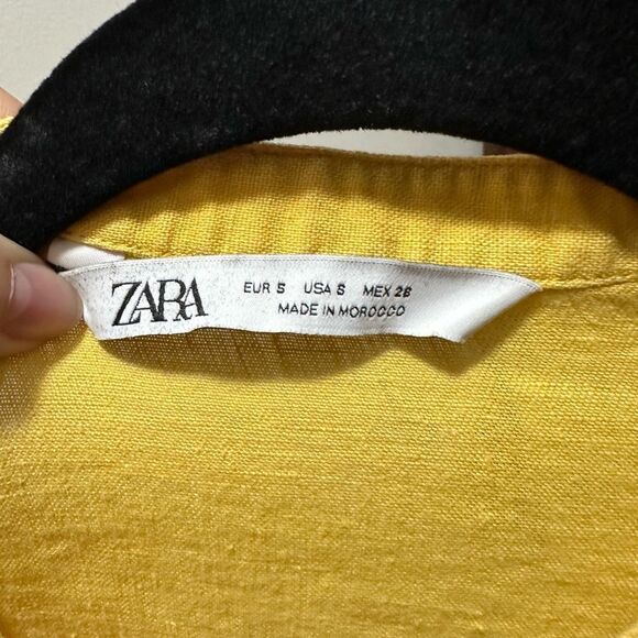 Zara Linen Yellow Button Up Blouse Top - Picture 3 of 6